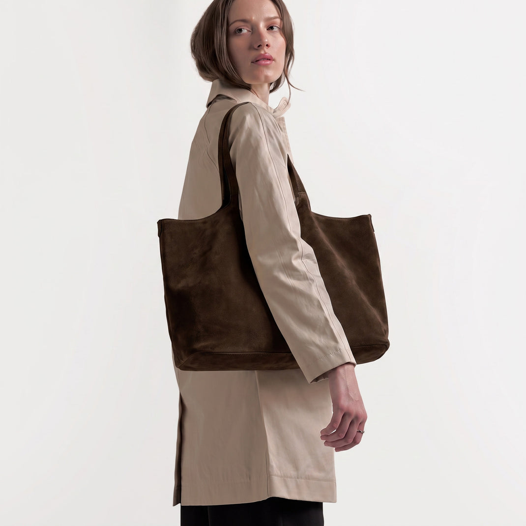 Mia Horizontal Tote Tobacco Suede
