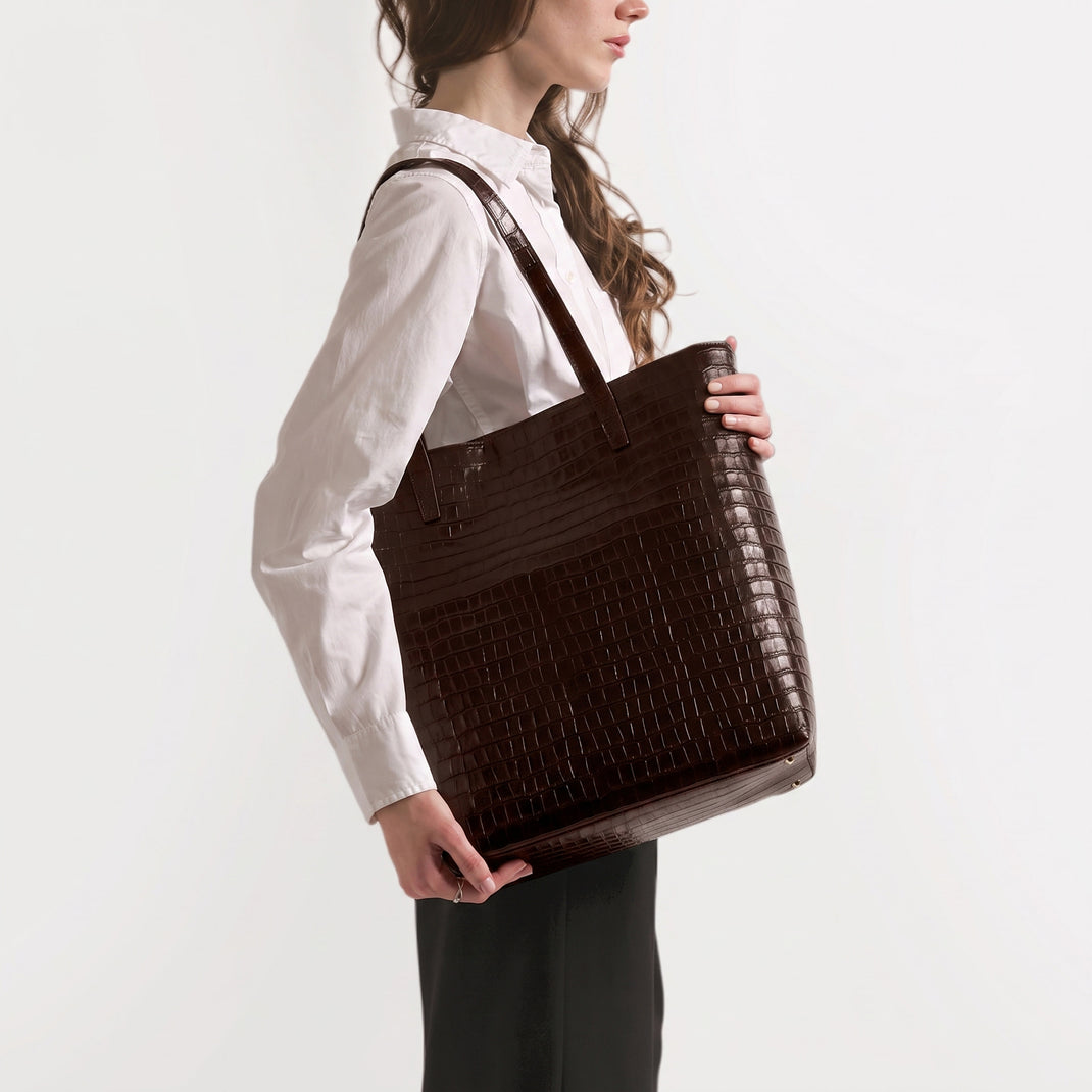 Alex Vertical Work Tote Brown Croc