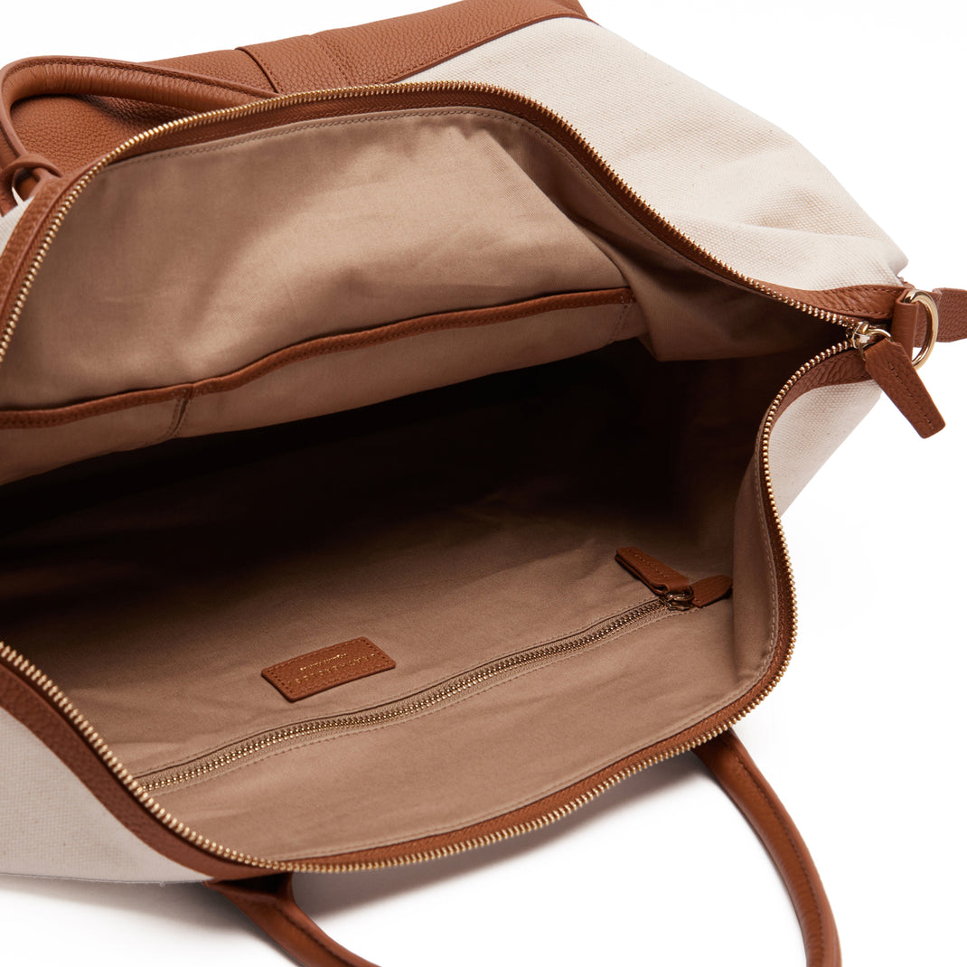 Kessler Medium Duffle Natural Canvas/Saddle Brown