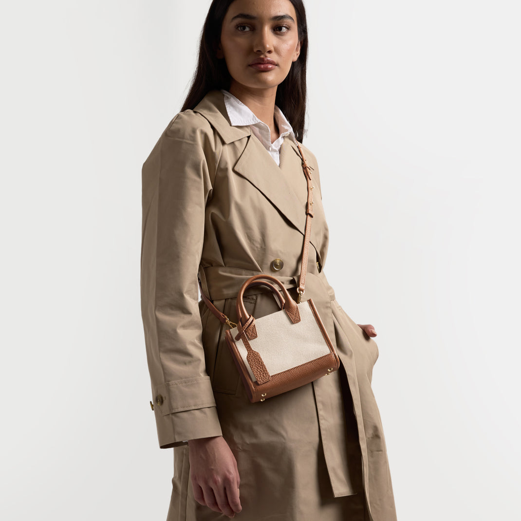 Micro bandolera Kress lona natural/marrón silla de montar