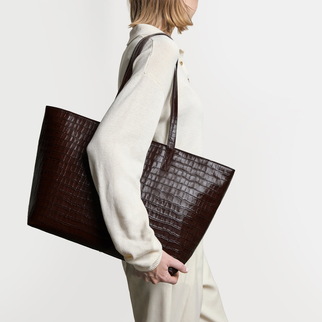 Alex Horizontal Work Tote Brown Croc