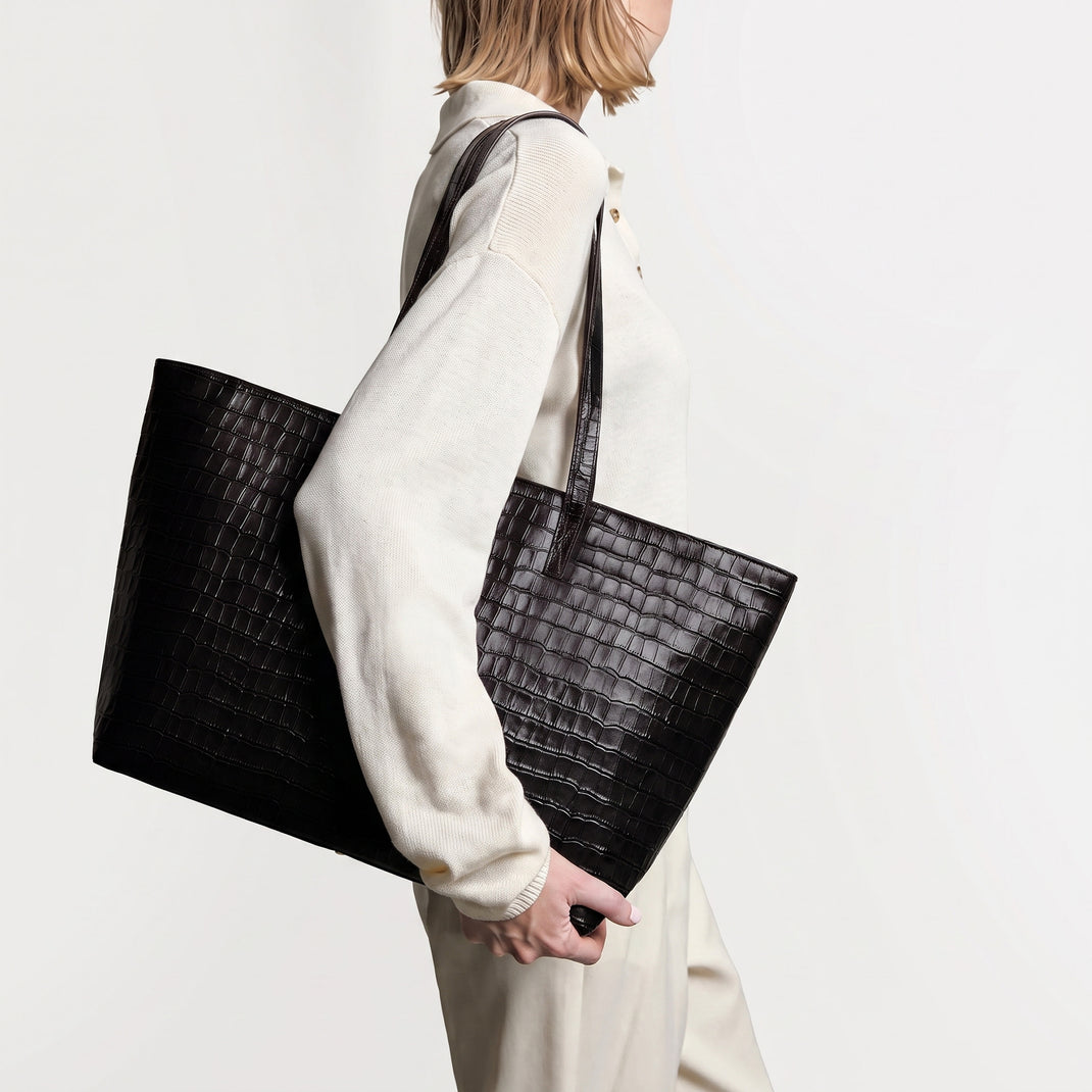 Alex Horizontal Work Tote Black Croc