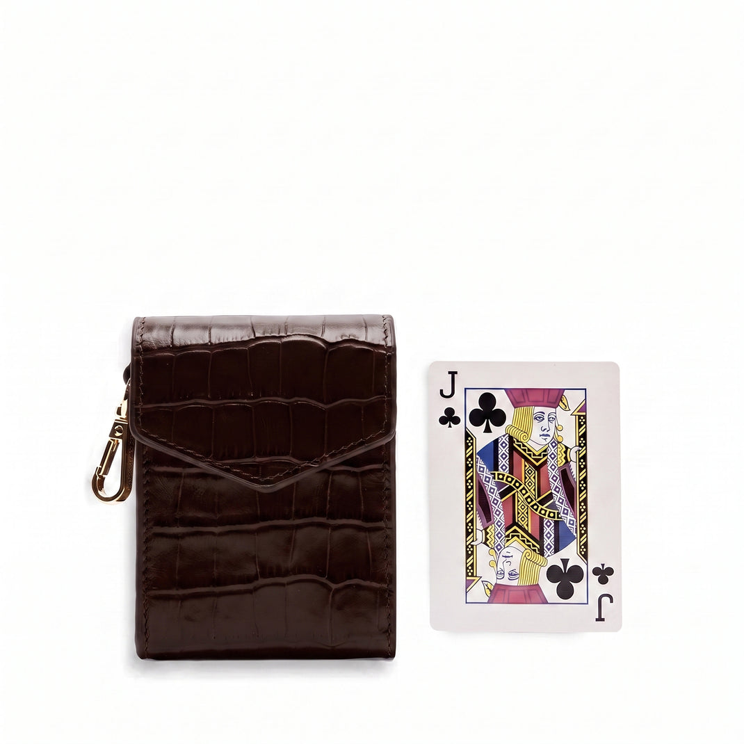 Portable Single Playing Card Case Brown Croc