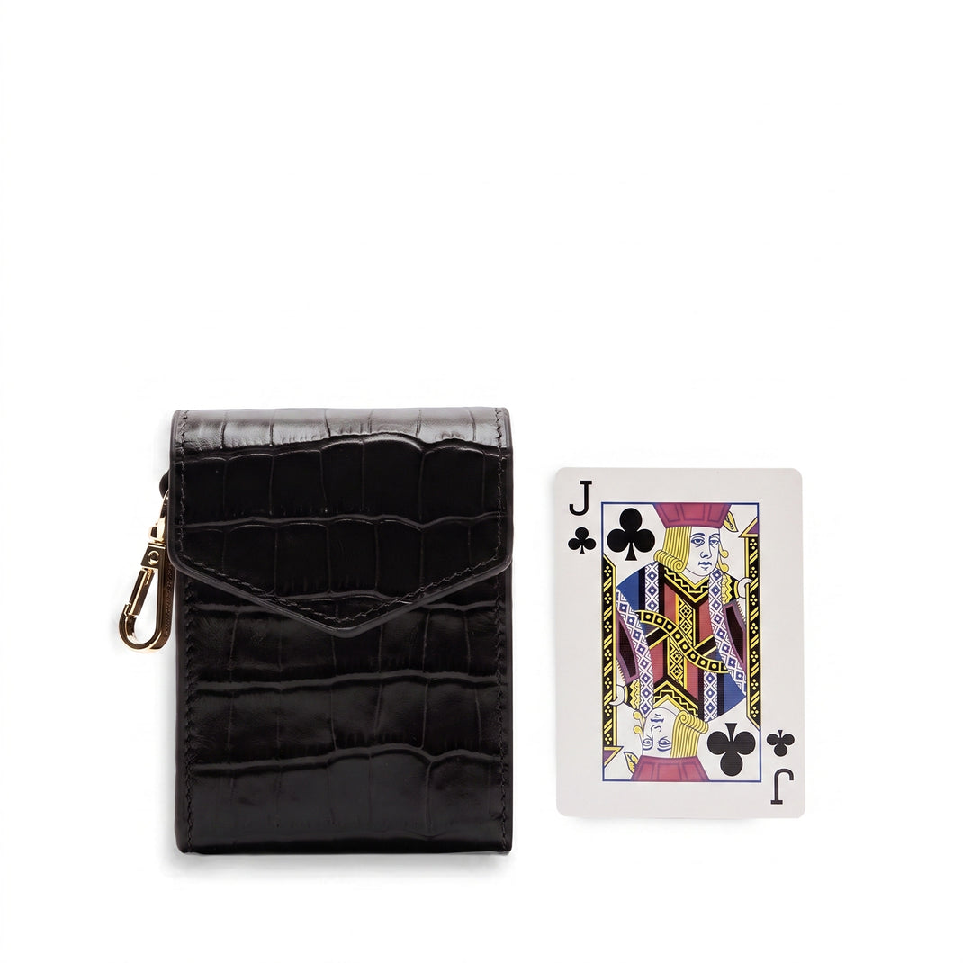 Portable Single Playing Card Case Black Croc