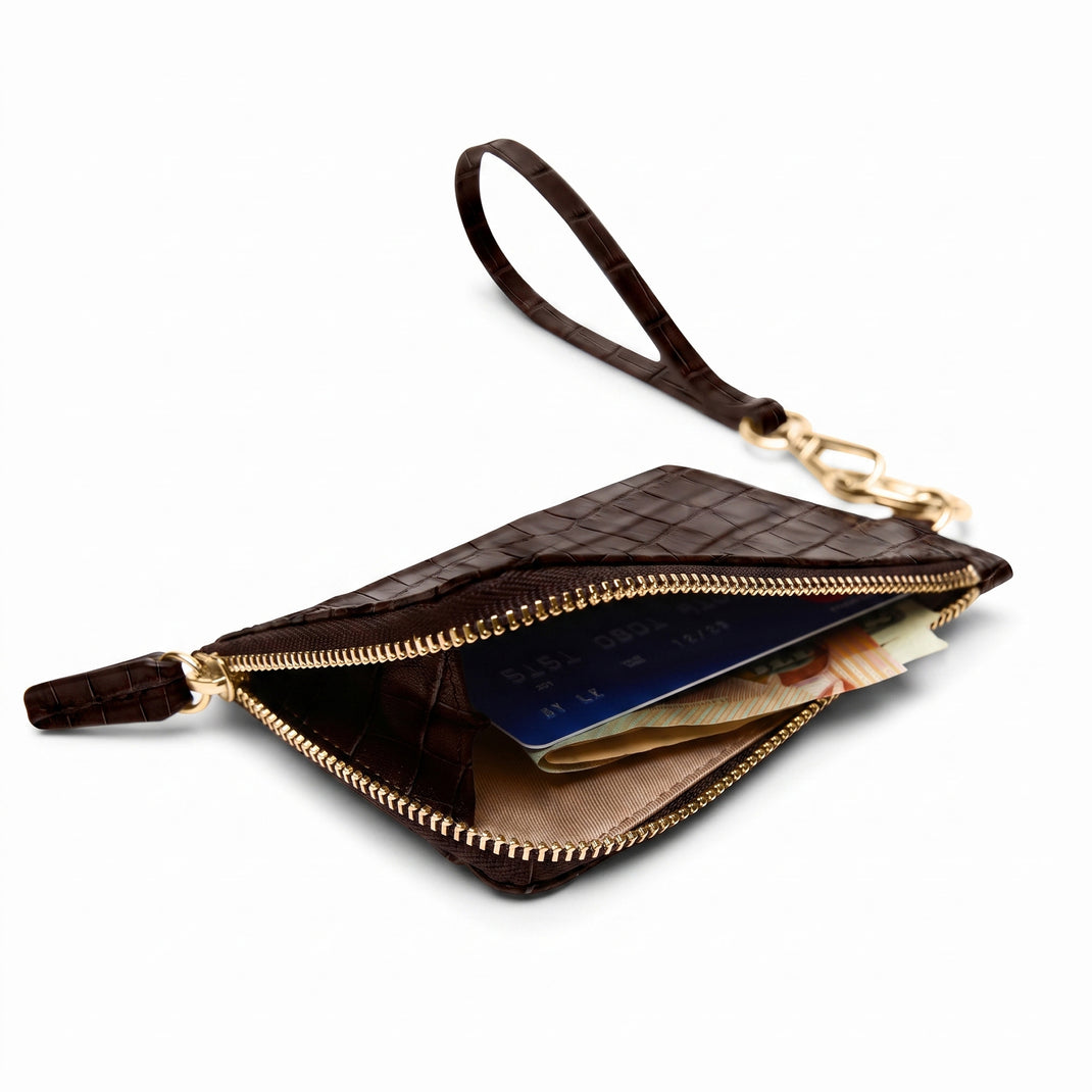 Devon Wristlet Brown Croc