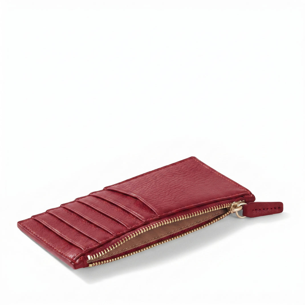 Devon Slim Zip Card Case Garnet Red