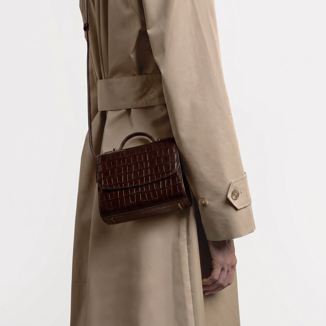 Margot Top Handle Crossbody Brown Croc