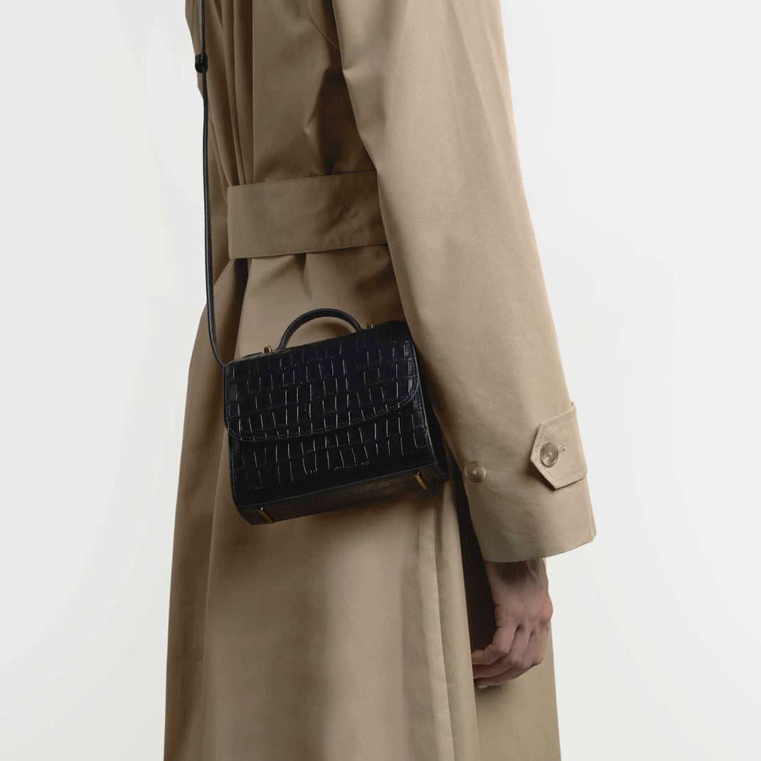 Margot Top Handle Crossbody Black Croc