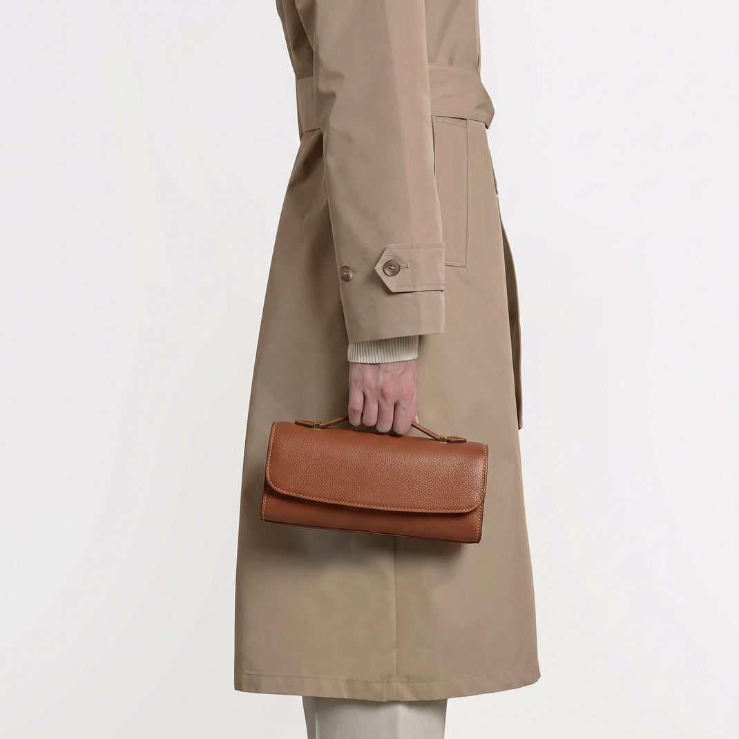 Margot Top Handle Clutch Saddle Brown