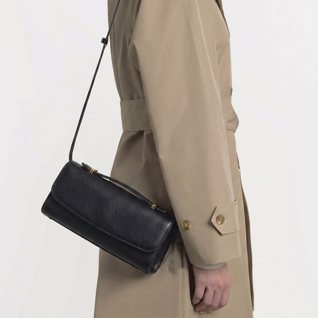 Margot Top Handle Clutch Black Pebble