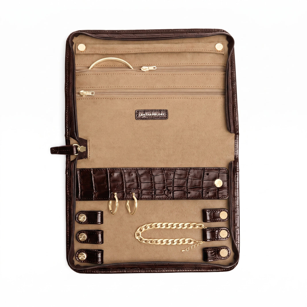Large Jewelry Case Brown Croc