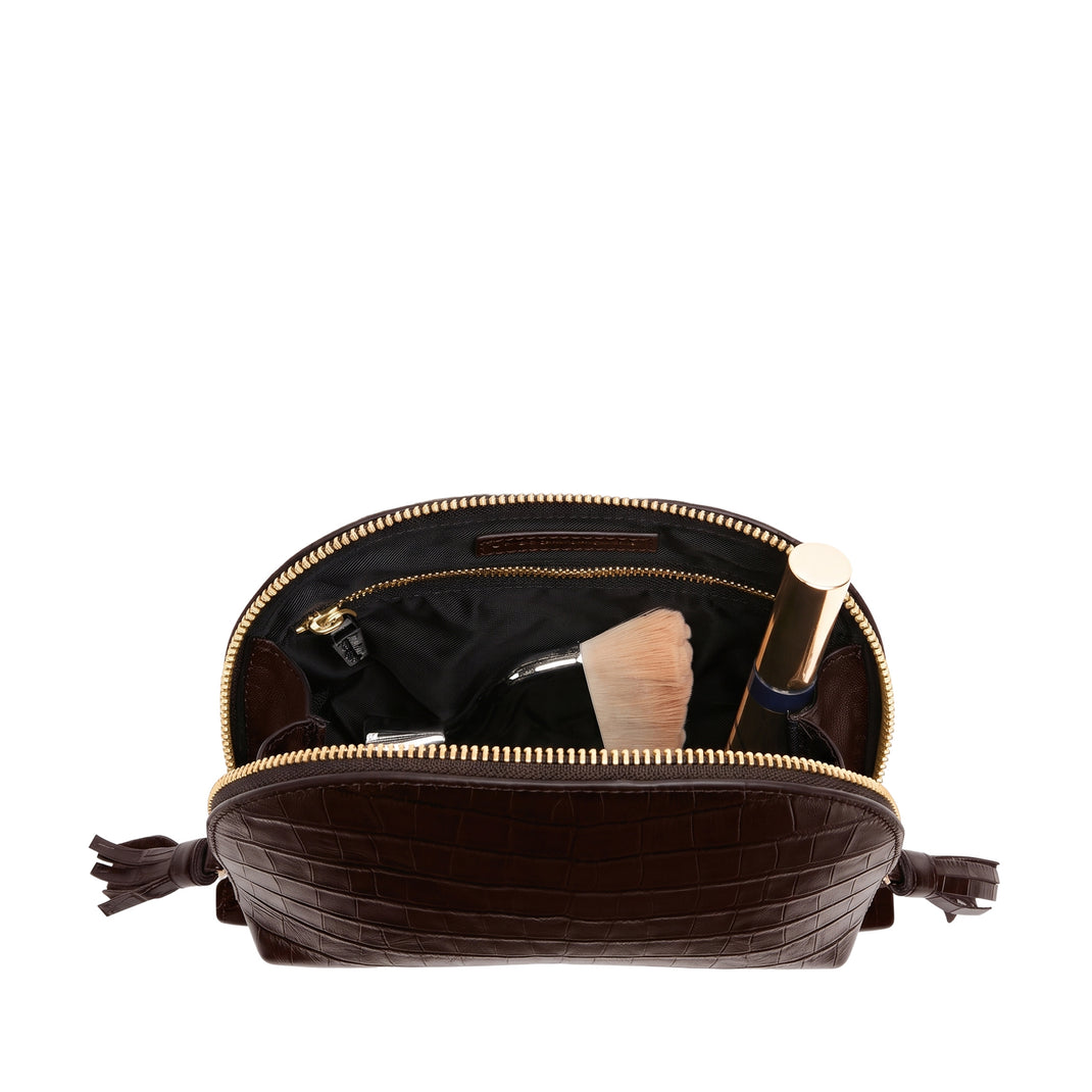 Medium Clamshell Makeup Bag Brown Croc