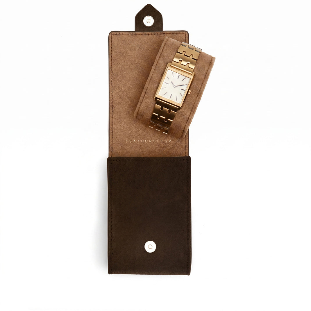 Travel Single Watch Pouch Tobacco Suede