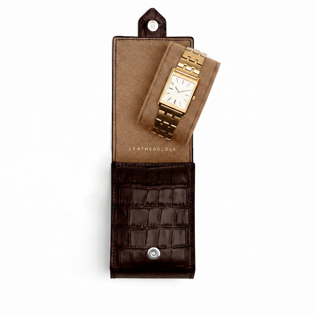 Travel Single Watch Pouch Brown Croc