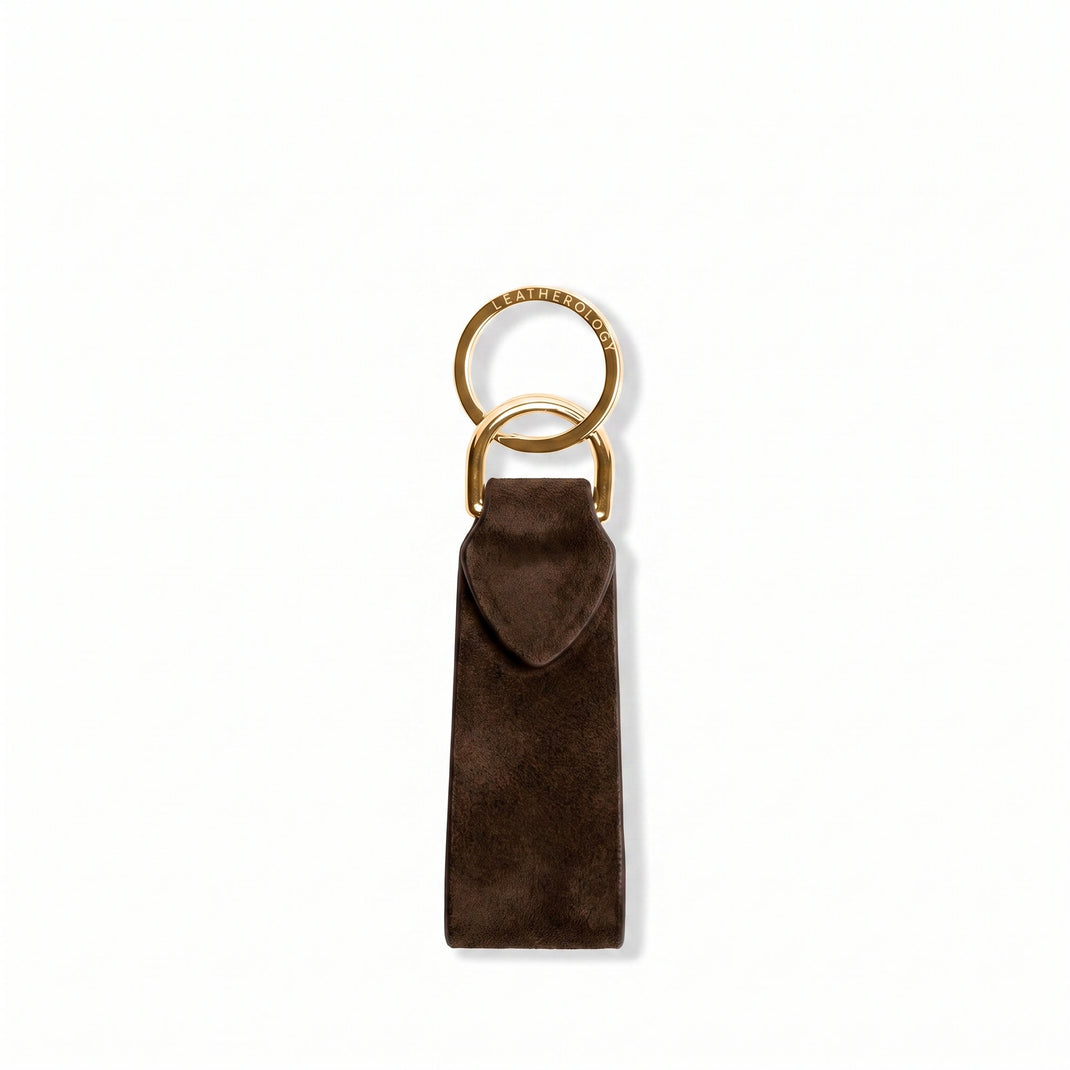 Tab Keychain Tobacco Suede