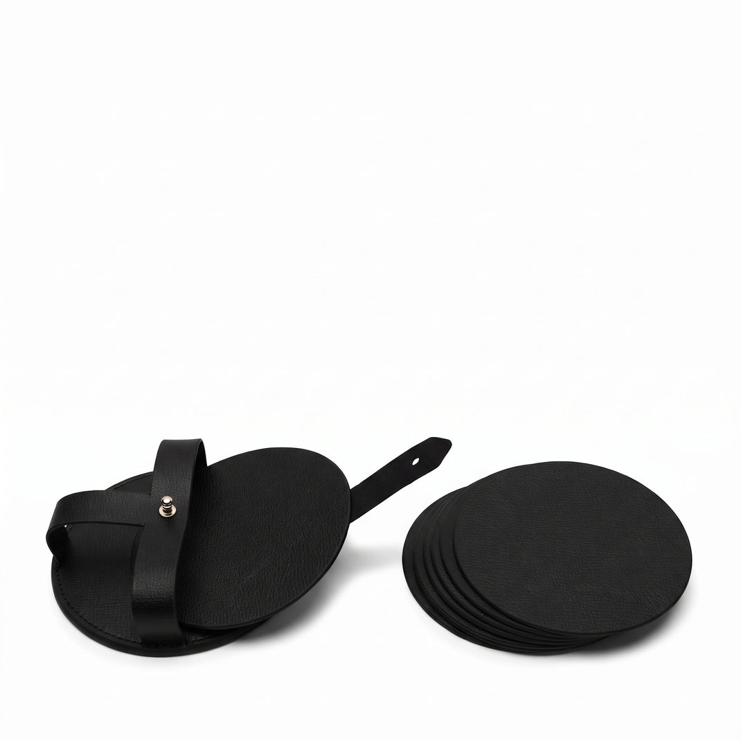 Modern Round Coasters and Holder, Set of 8 Black