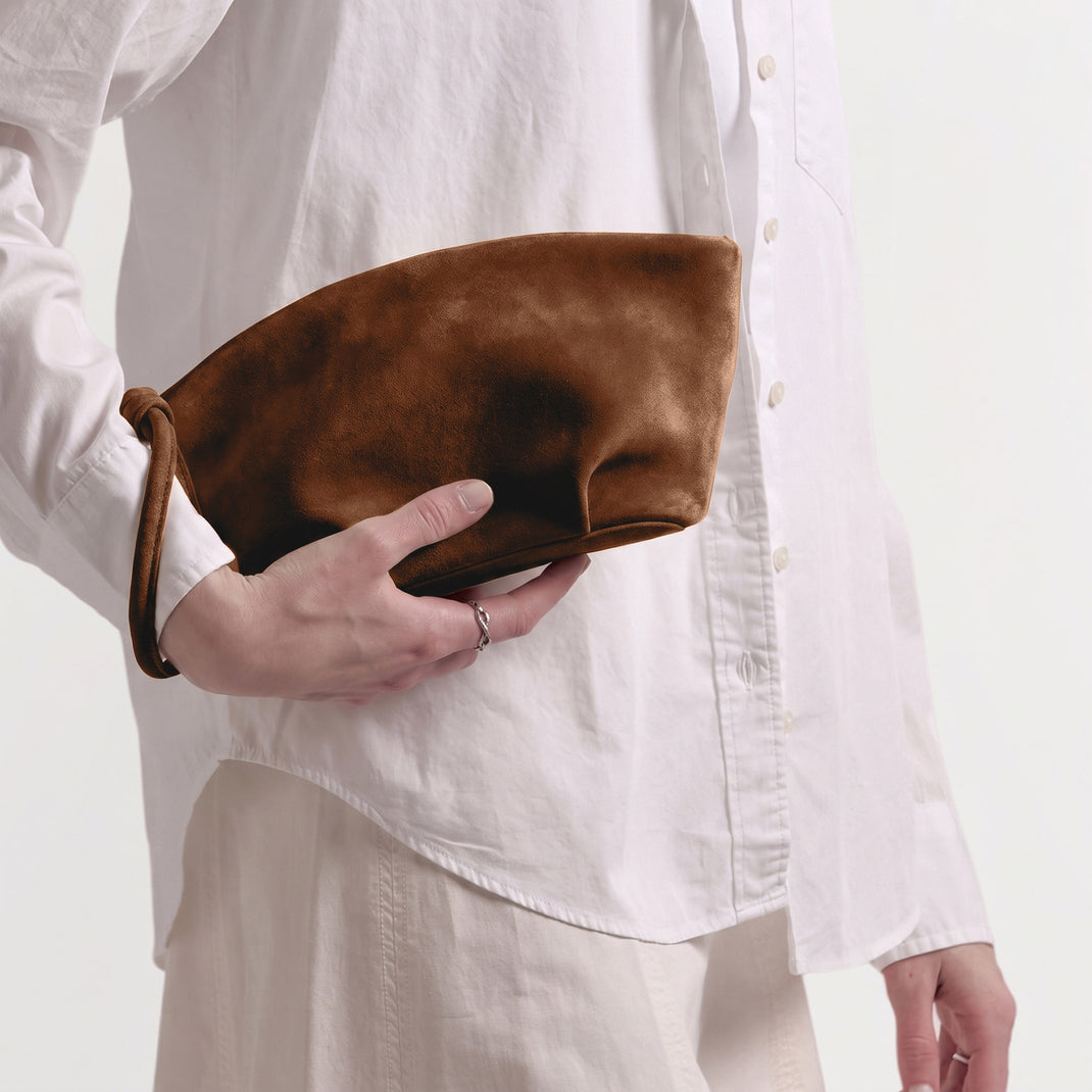 Dumpling Clutch Russet Suede