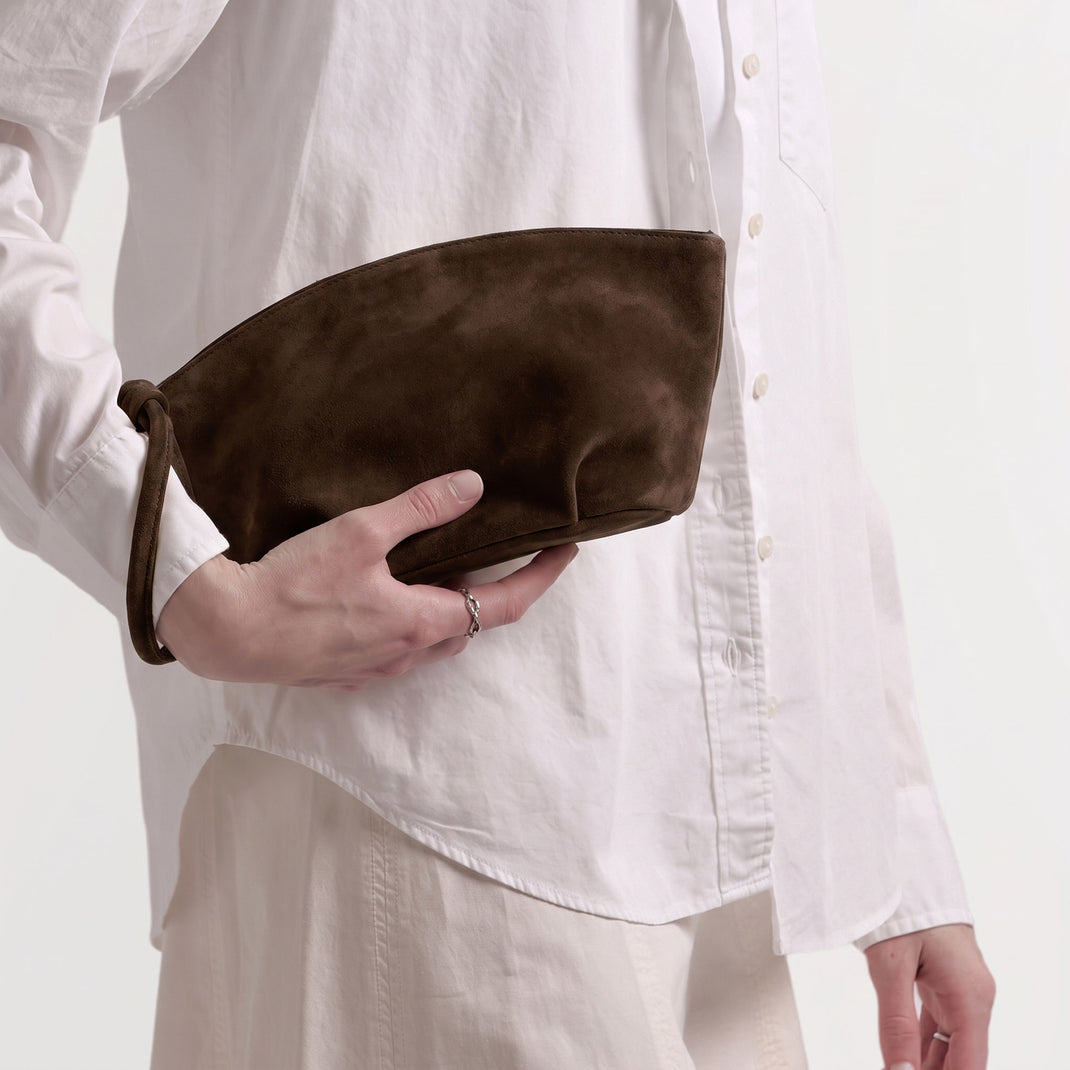Dumpling Clutch Tobacco Suede