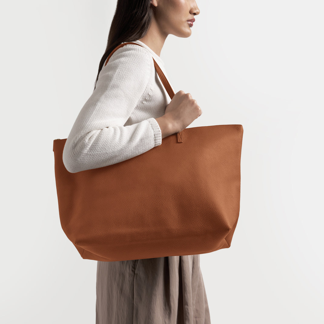 Aleena Soft Zippered Tote Saddle Brown