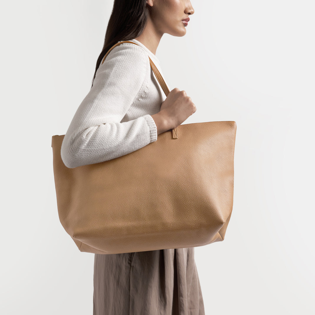 Aleena Soft Zippered Tote Camel