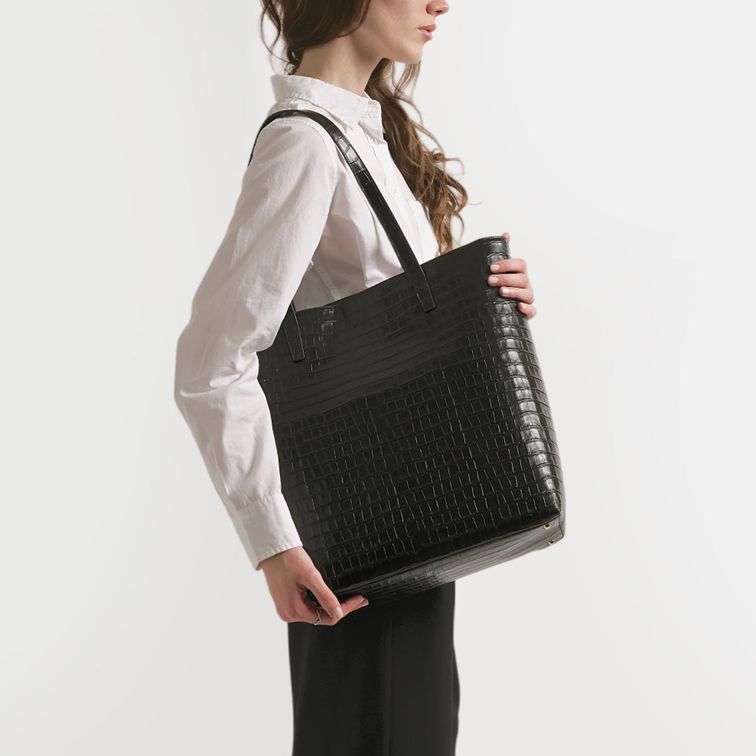 Alex Vertical Work Tote Black Croc