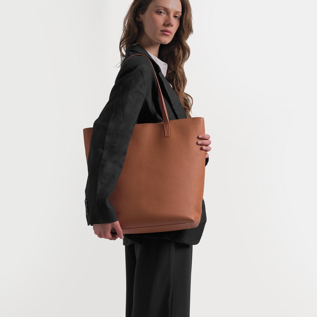 Alex Vertical Work Tote Saddle Brown