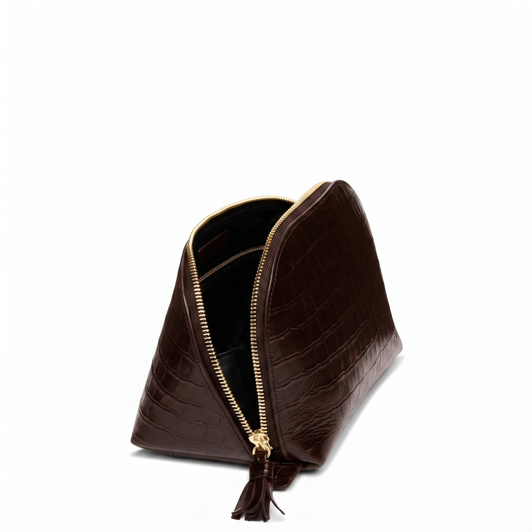 Clamshell Makeup Bag Set Brown Croc