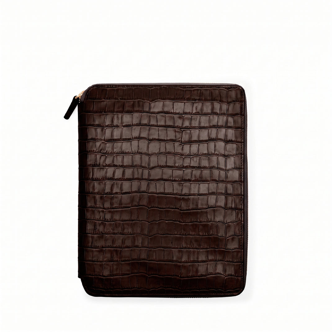 B5 Zippered Padfolio Brown Croc