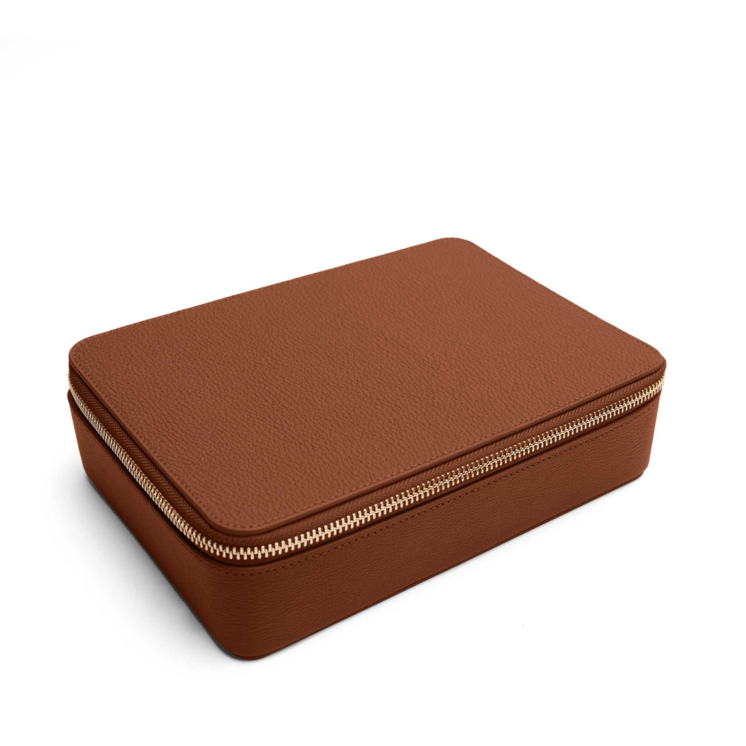 Large Jewelry Zip Case Saddle Brown