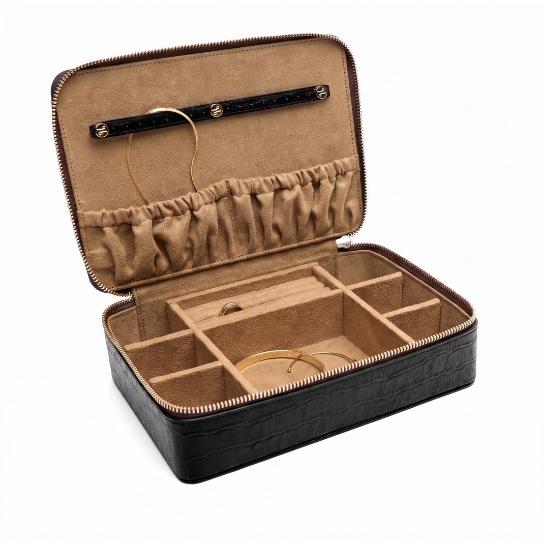 Large Jewelry Zip Case Black Croc
