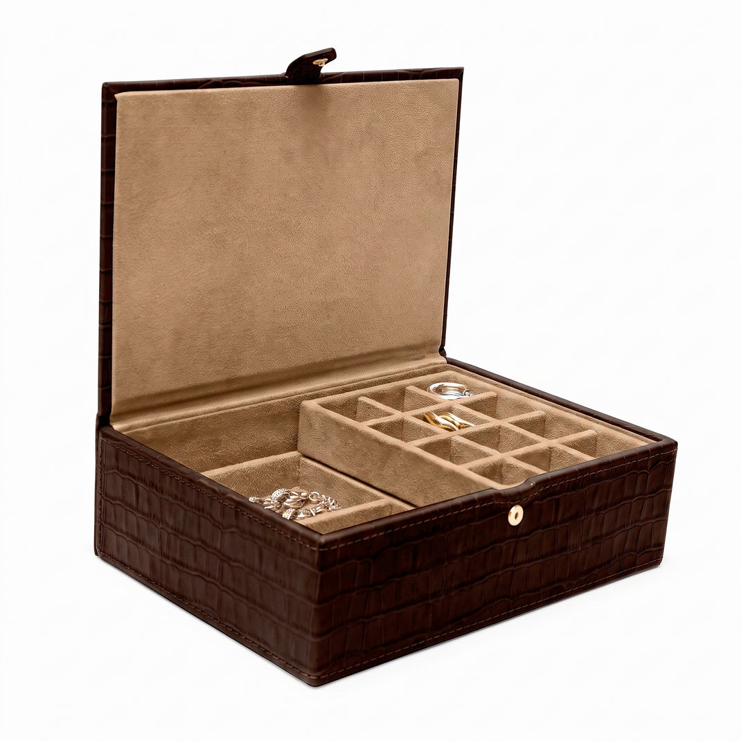 Medium Jewelry Box Brown Croc