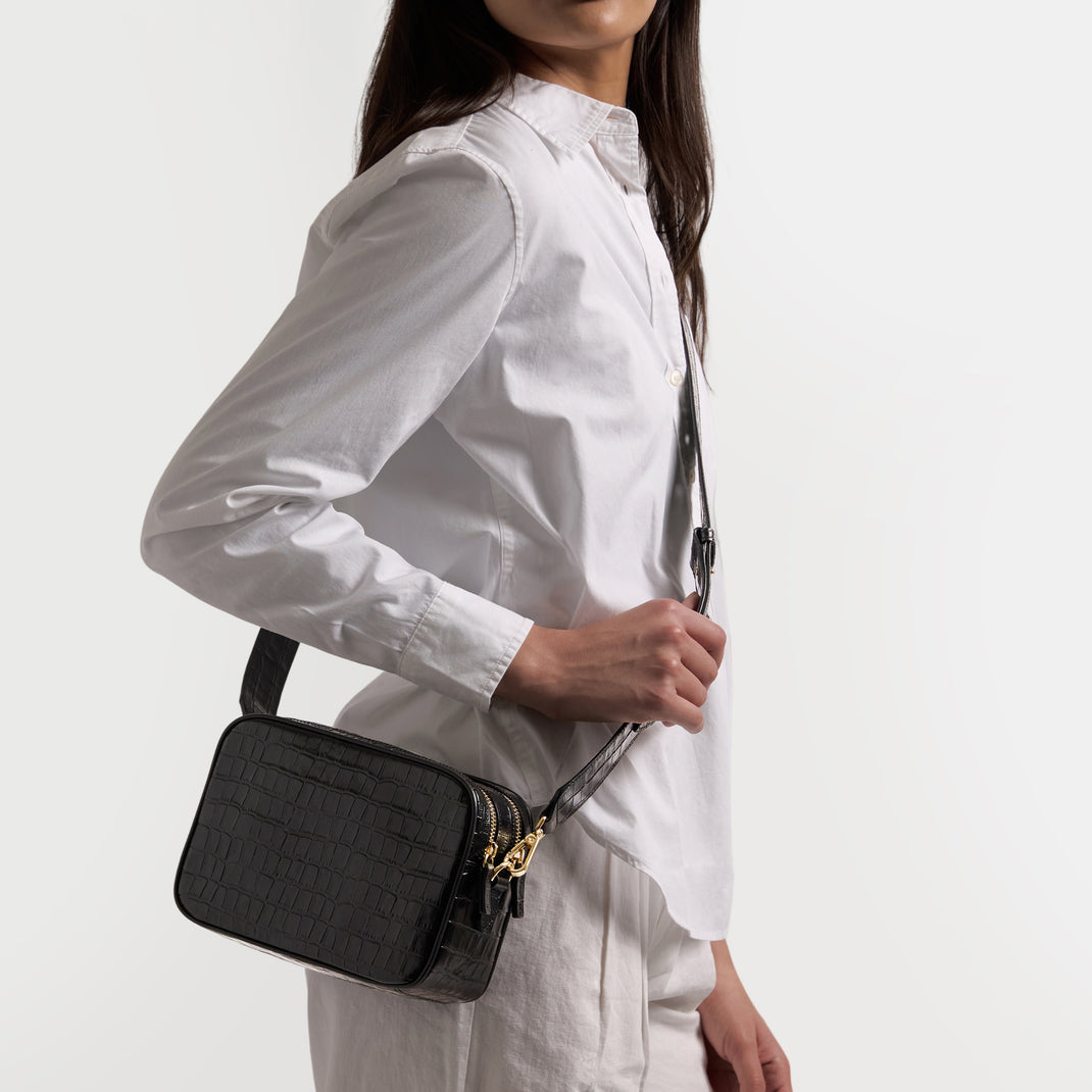 Meadow Double Zip Camera Bag Black Croc