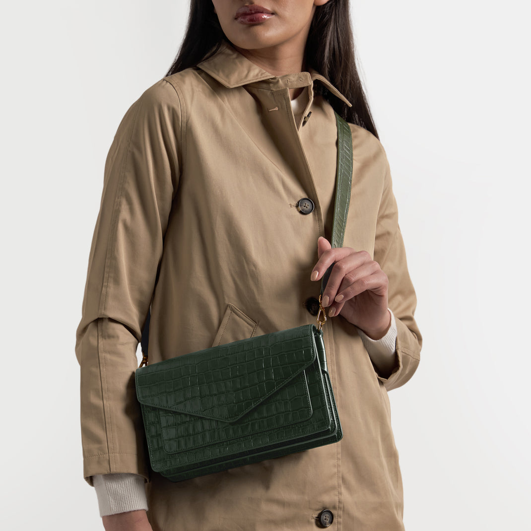 Medium Willow Envelope Bag Forest Croc