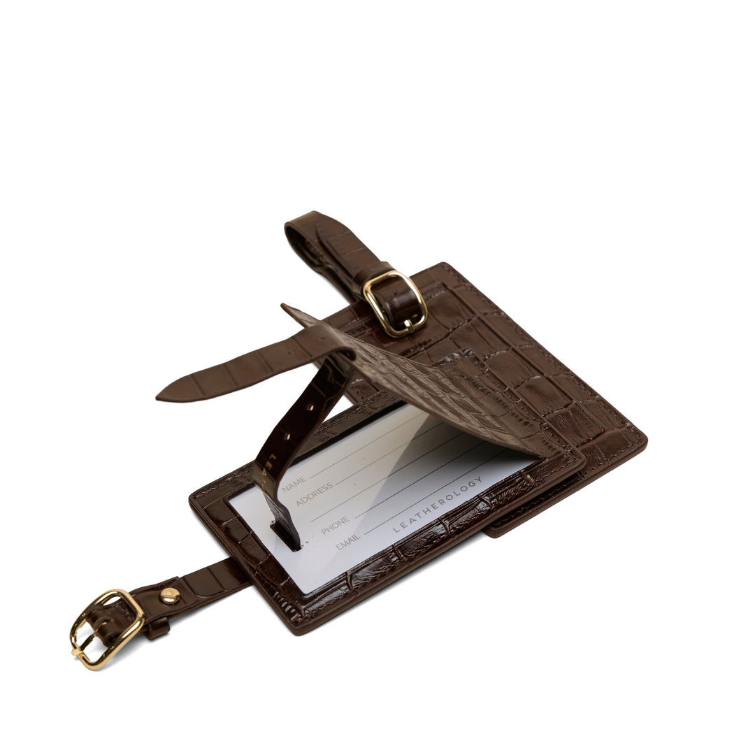 Luggage Tag Duo Gift Set Brown Croc