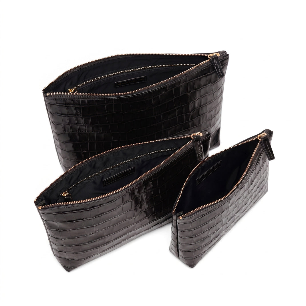 Standing Pouch Trio Black Croc