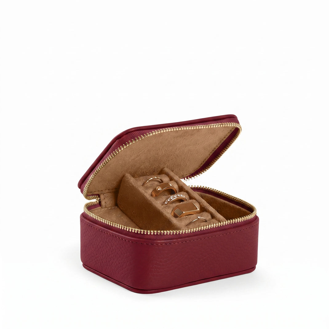 Small Jewelry Ring Box Garnet Red